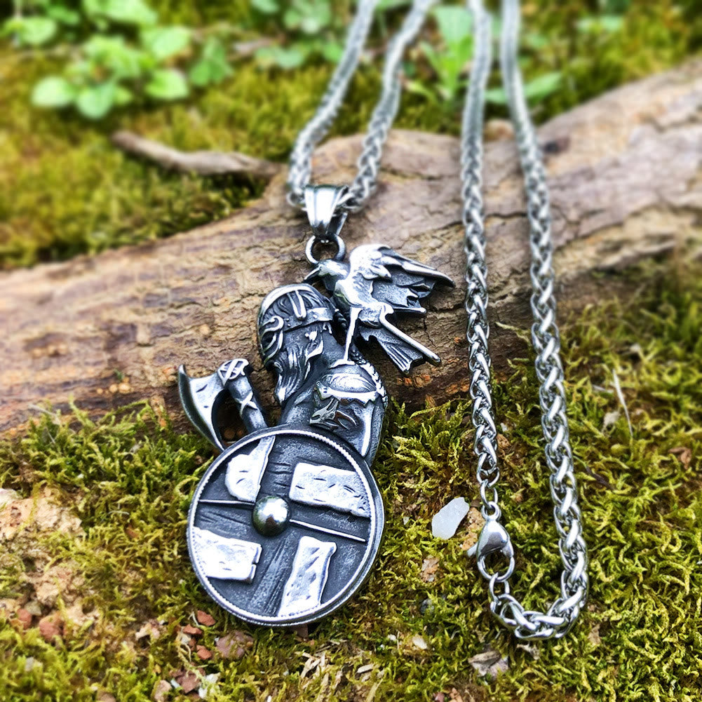 WorldNorse Viking Axe Shield Raven Necklace