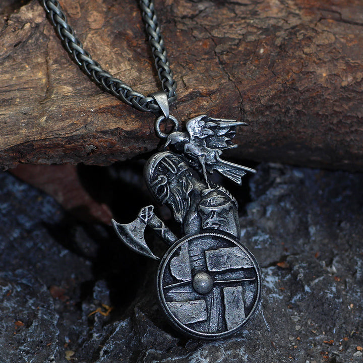 WorldNorse Viking Axe Shield Raven Necklace