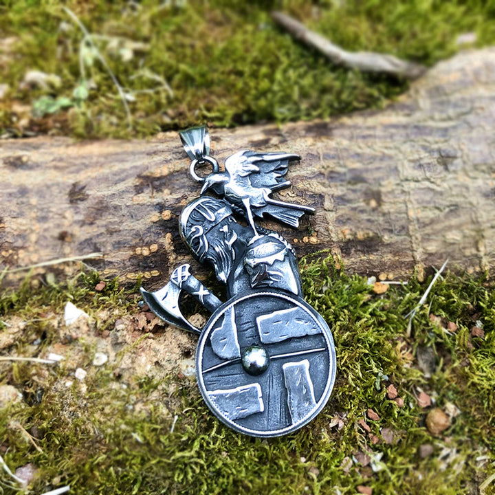 WorldNorse Viking Axe Shield Raven Necklace