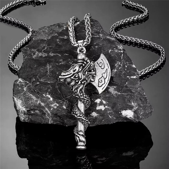 WorldNorse Norse Dragon Viking Axe Spiral Necklace