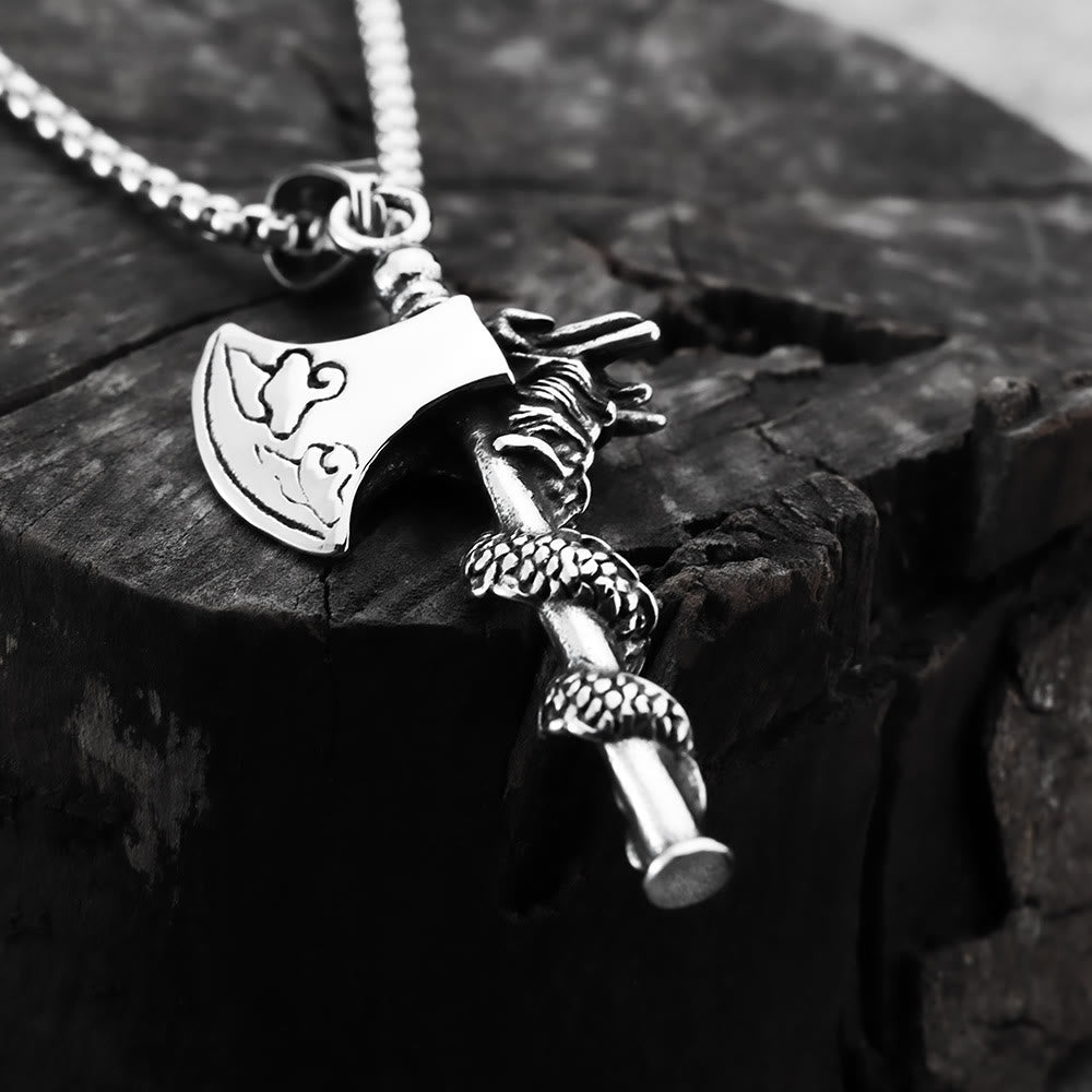 WorldNorse Norse Dragon Viking Axe Spiral Necklace