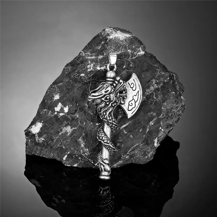 WorldNorse Norse Dragon Viking Axe Spiral Necklace