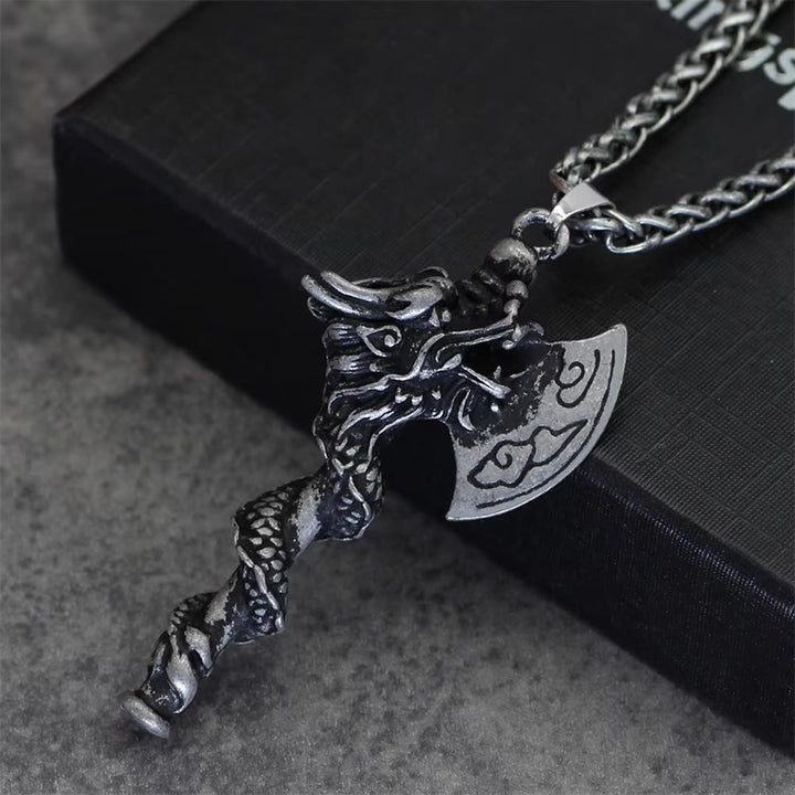 WorldNorse Norse Dragon Viking Axe Spiral Necklace