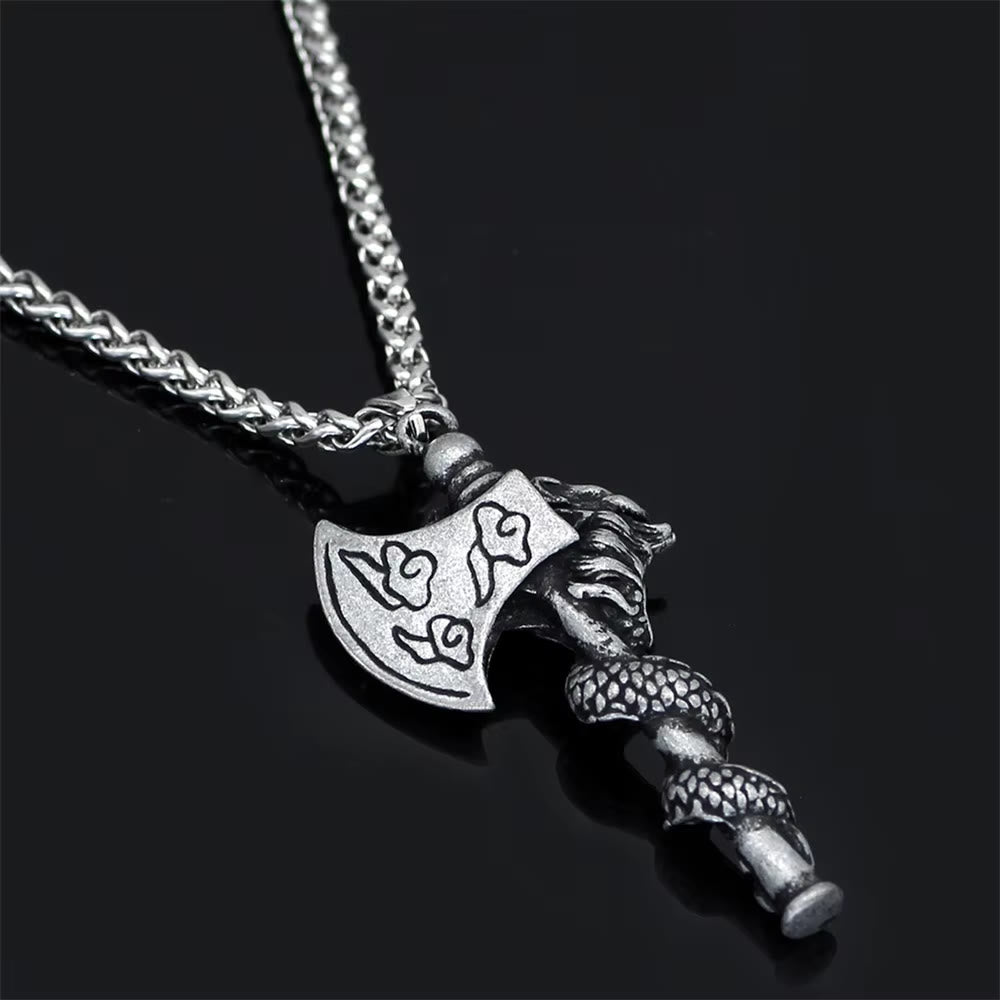 WorldNorse Norse Dragon Viking Axe Spiral Necklace