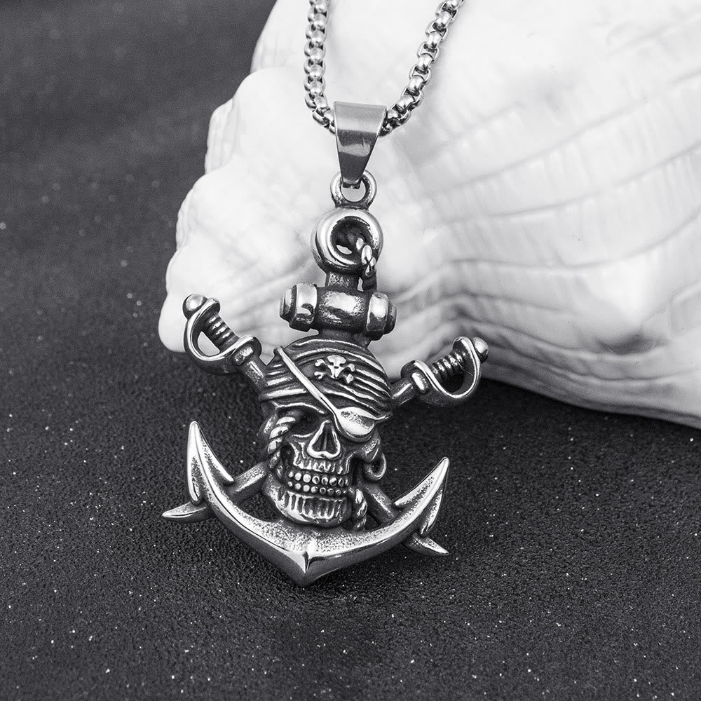 WorldNorse Pirate Skull Anchor Necklace