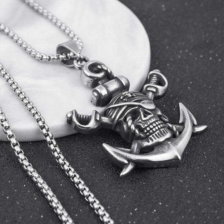 WorldNorse Pirate Skull Anchor Necklace