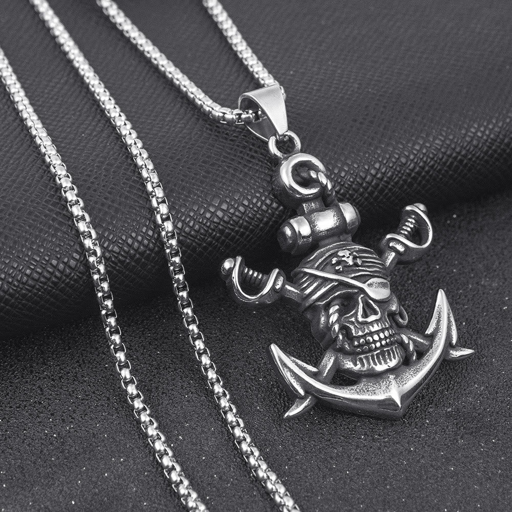 WorldNorse Pirate Skull Anchor Necklace