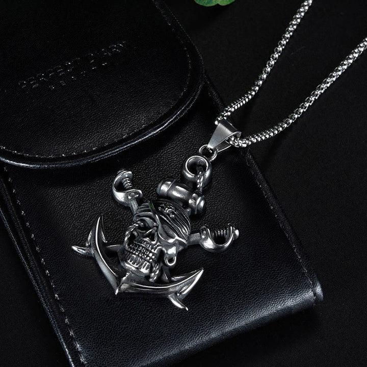 WorldNorse Pirate Skull Anchor Necklace