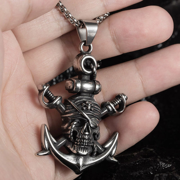 WorldNorse Pirate Skull Anchor Necklace