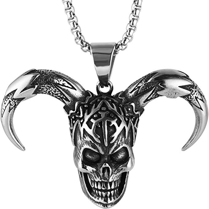 WorldNorse Demon Skull Horn Necklace