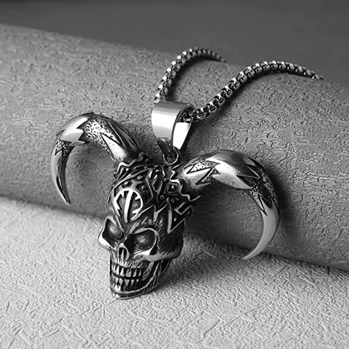 WorldNorse Demon Skull Horn Necklace