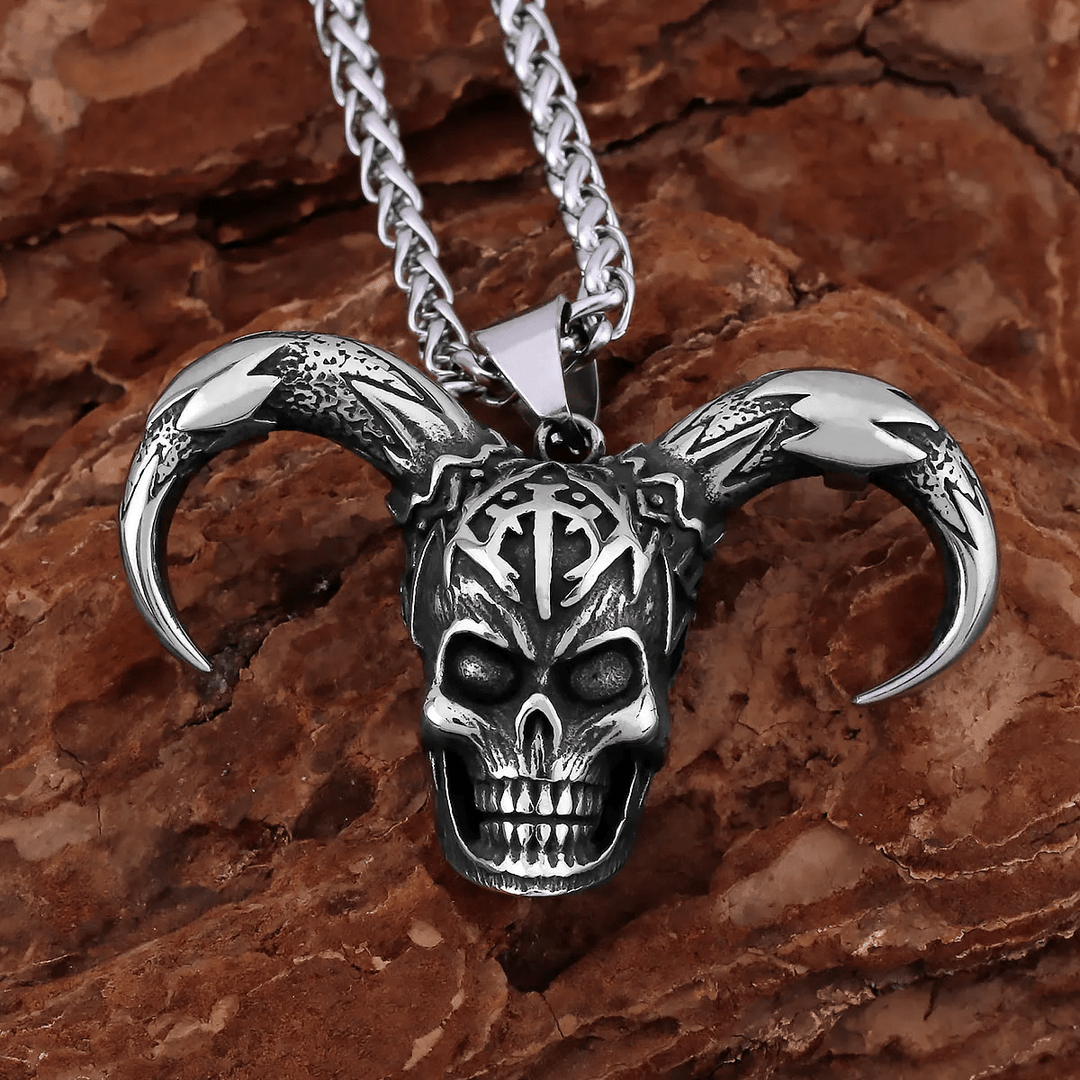 WorldNorse Demon Skull Horn Necklace