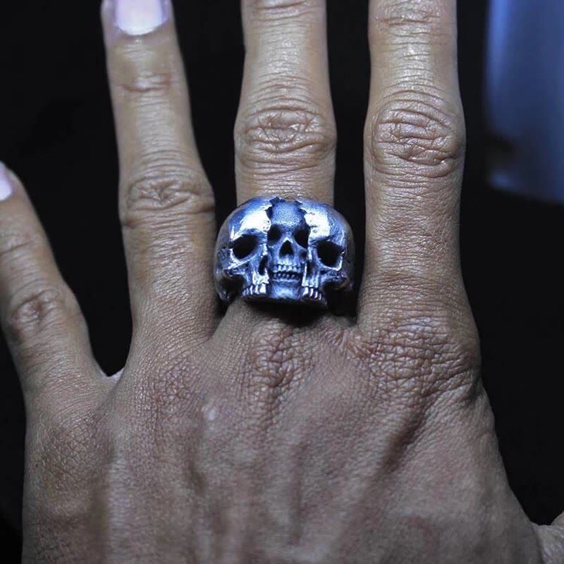 WorldNorse Double Face Skull Ghost Head Ring