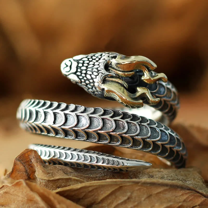 WorldNorse Vintage Dragon Horned Snake Ring - Adjustable - image 0