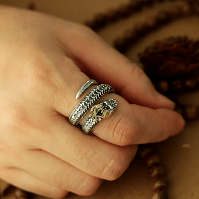 WorldNorse Vintage Dragon Horned Snake Ring - image 1