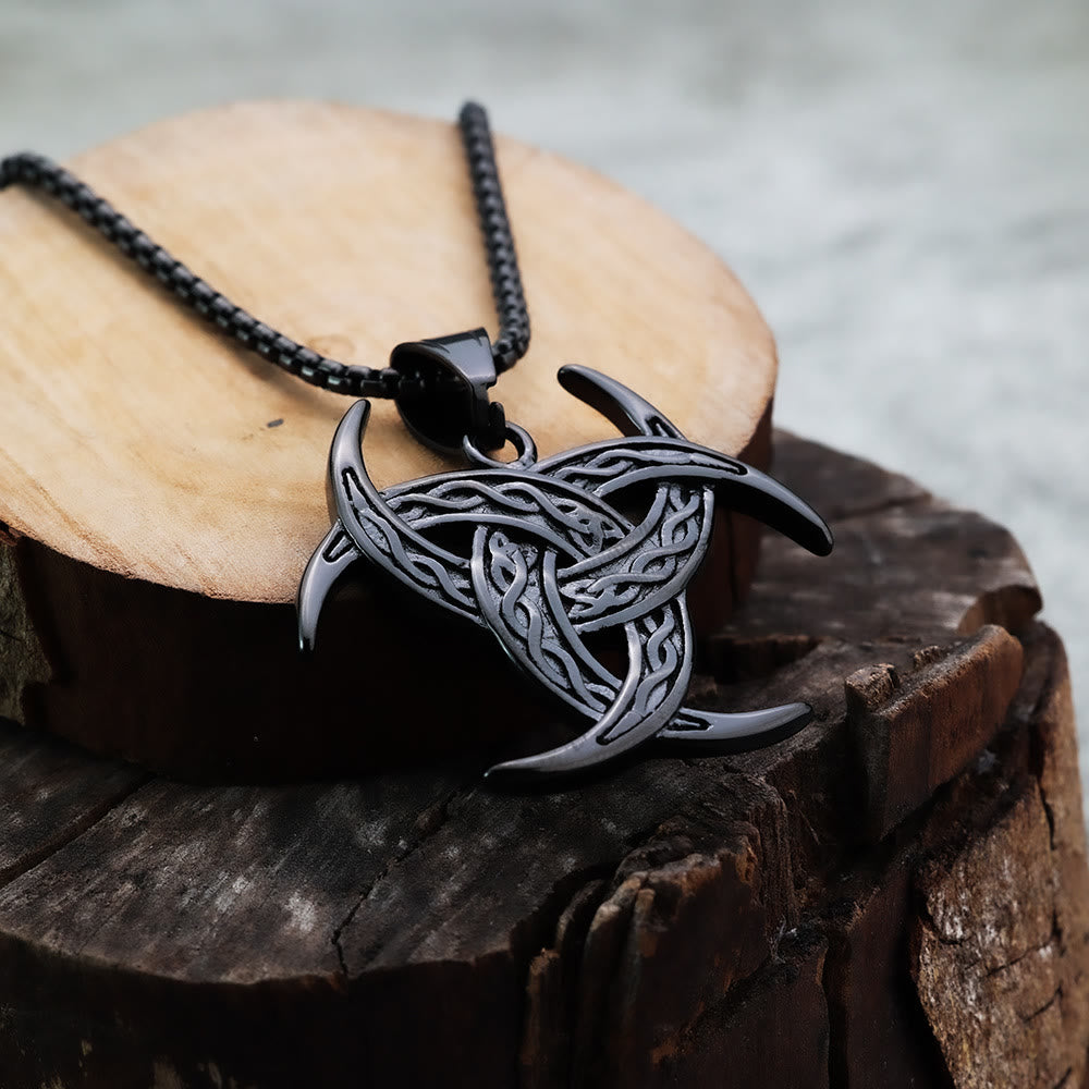 WorldNorse Triple Horn Of Odin Celtic Knot Necklace - Black - image 10