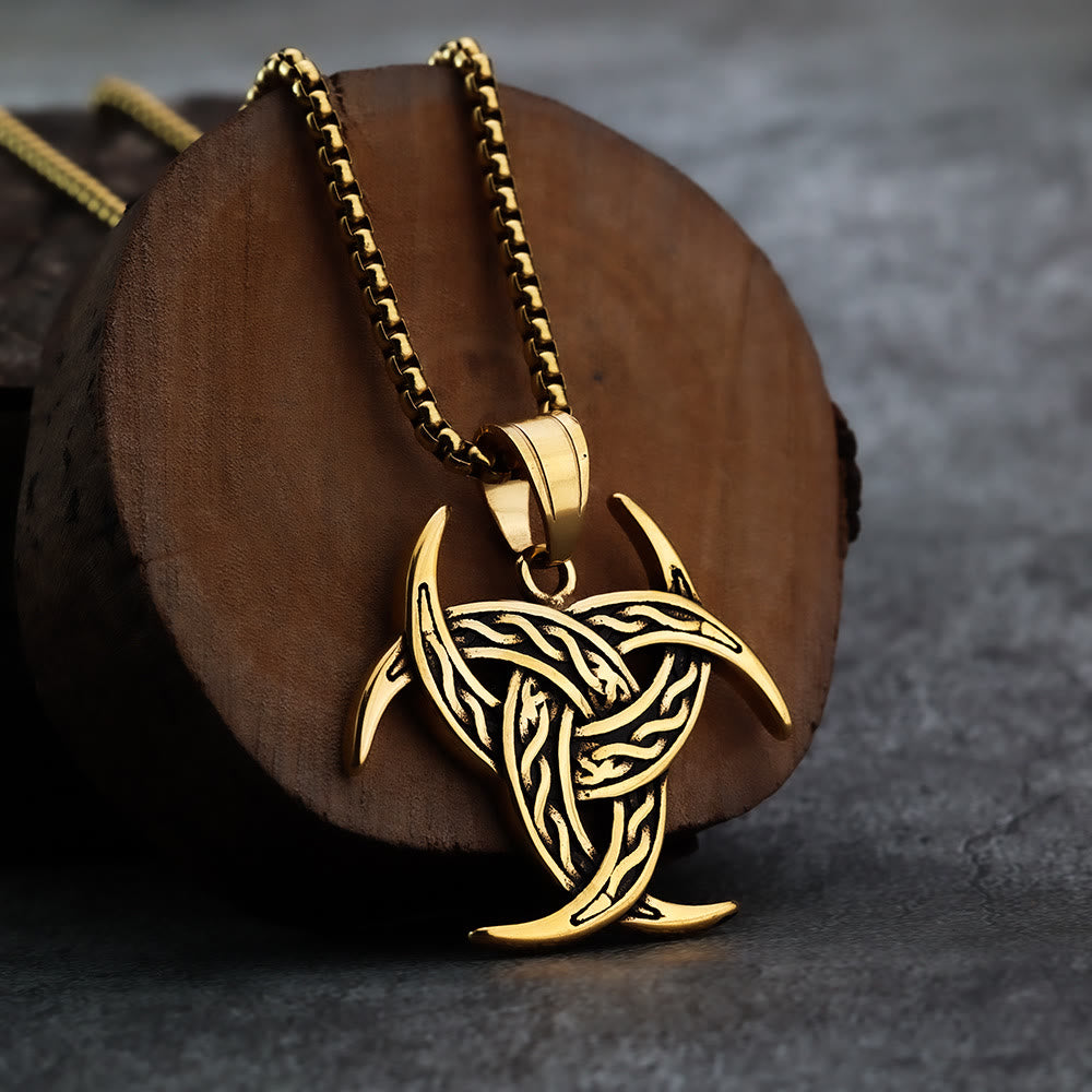 WorldNorse Triple Horn Of Odin Celtic Knot Necklace - Gold - image 0