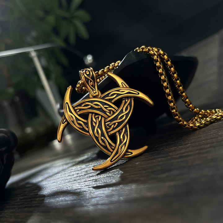 WorldNorse Triple Horn Of Odin Celtic Knot Necklace