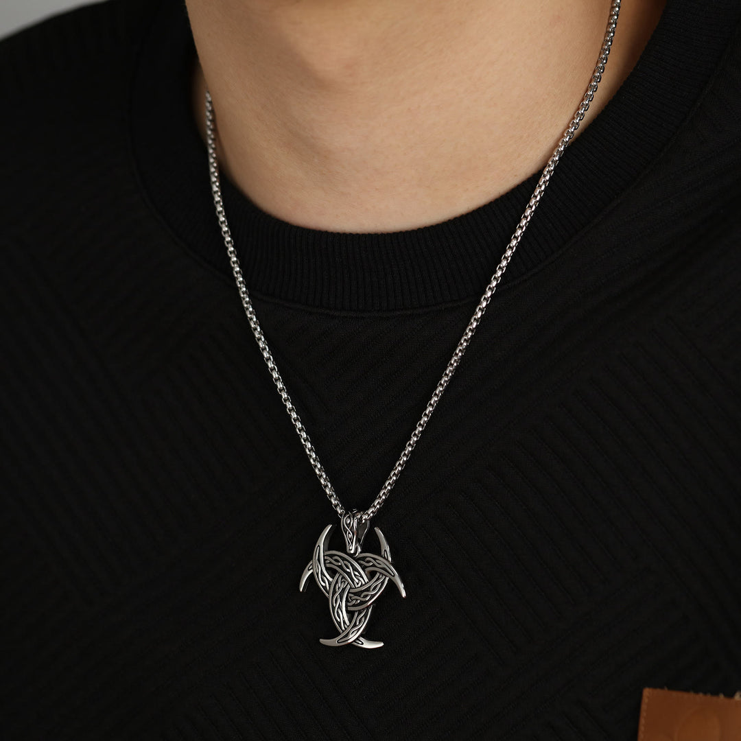 WorldNorse Triple Horn Of Odin Celtic Knot Necklace