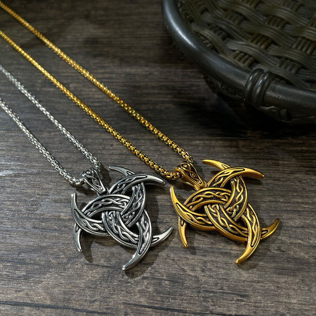 WorldNorse Triple Horn Of Odin Celtic Knot Necklace