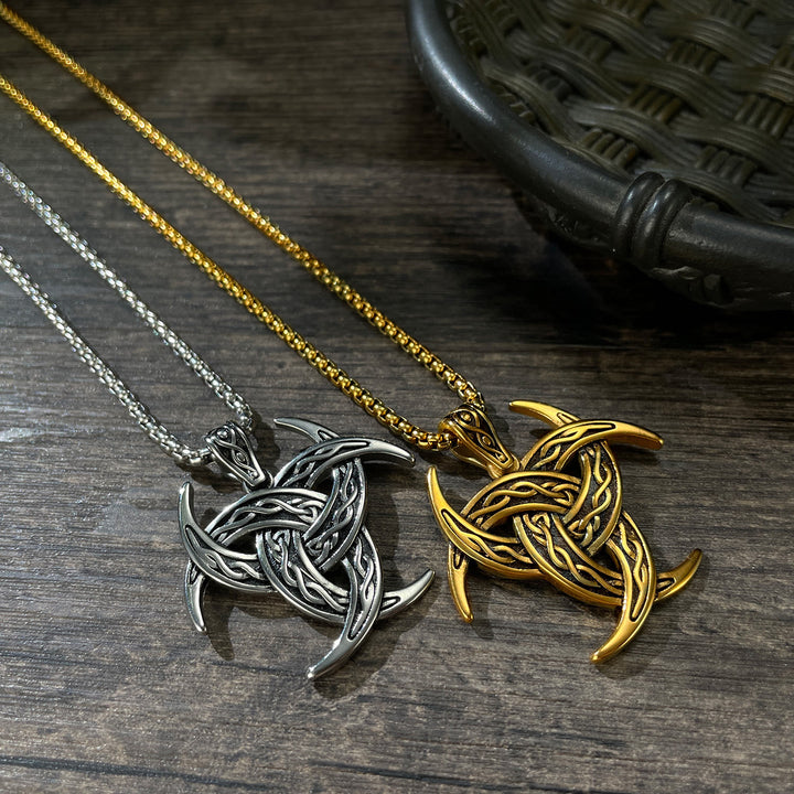 WorldNorse Triple Horn Of Odin Celtic Knot Necklace