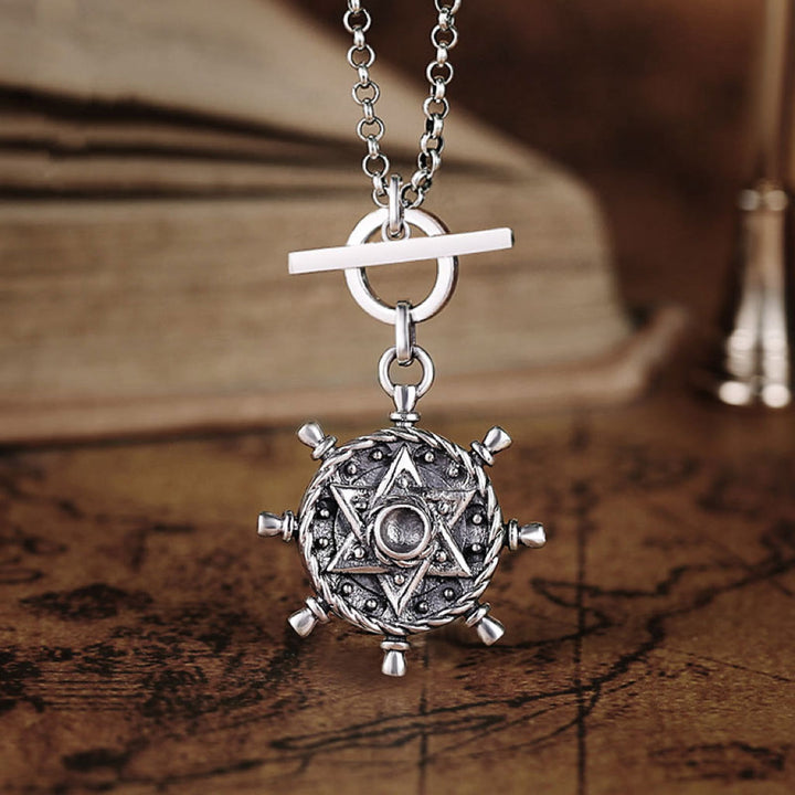 WorldNorse 925 Sterling Silver Helm Hexagram Necklace