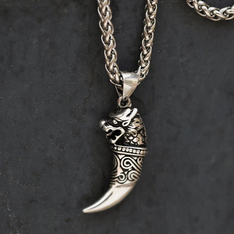 WorldNorse 925 Sterling Silver Dragon Wolf Tooth Necklace