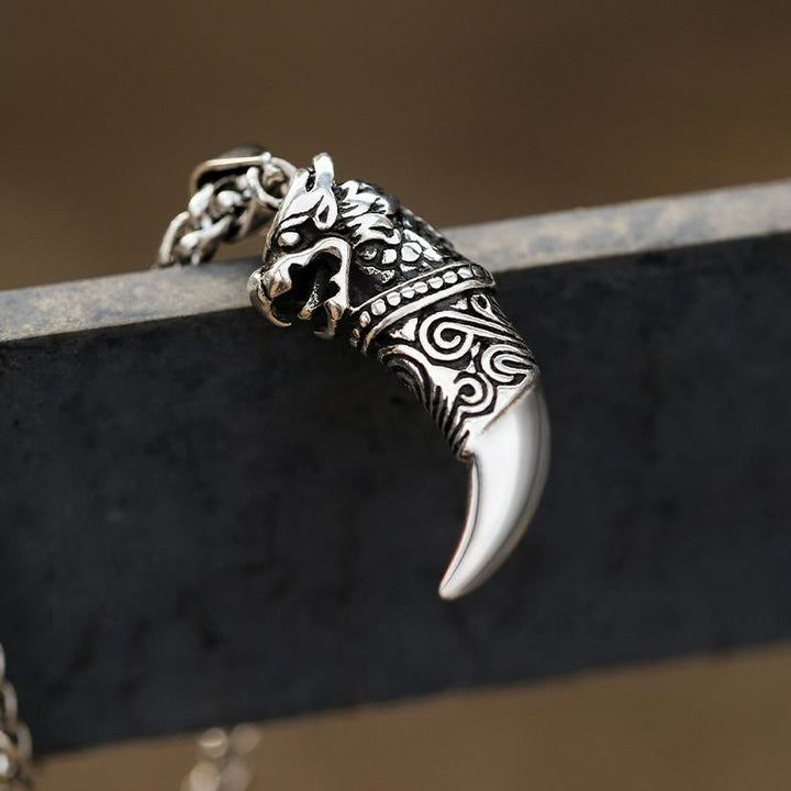 WorldNorse 925 Sterling Silver Dragon Wolf Tooth Necklace