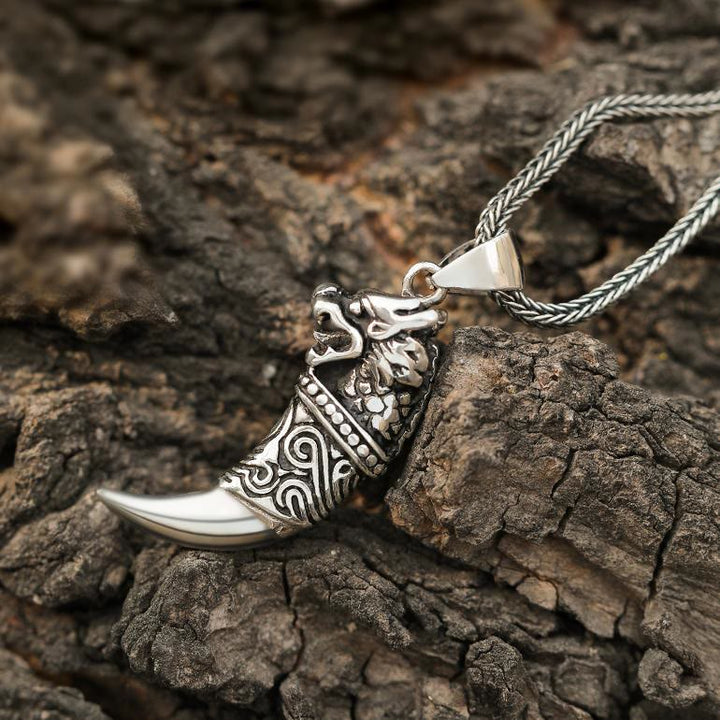 WorldNorse 925 Sterling Silver Dragon Wolf Tooth Necklace