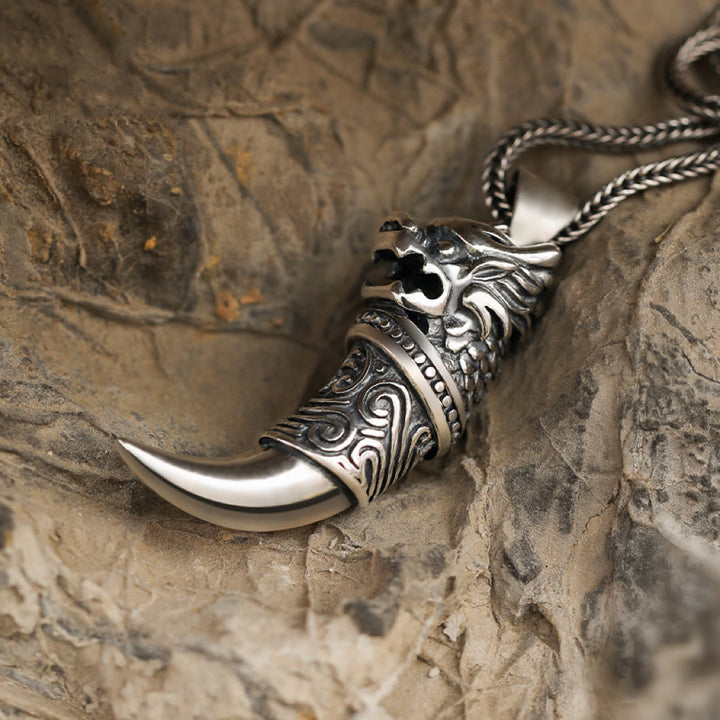 WorldNorse 925 Sterling Silver Dragon Wolf Tooth Necklace