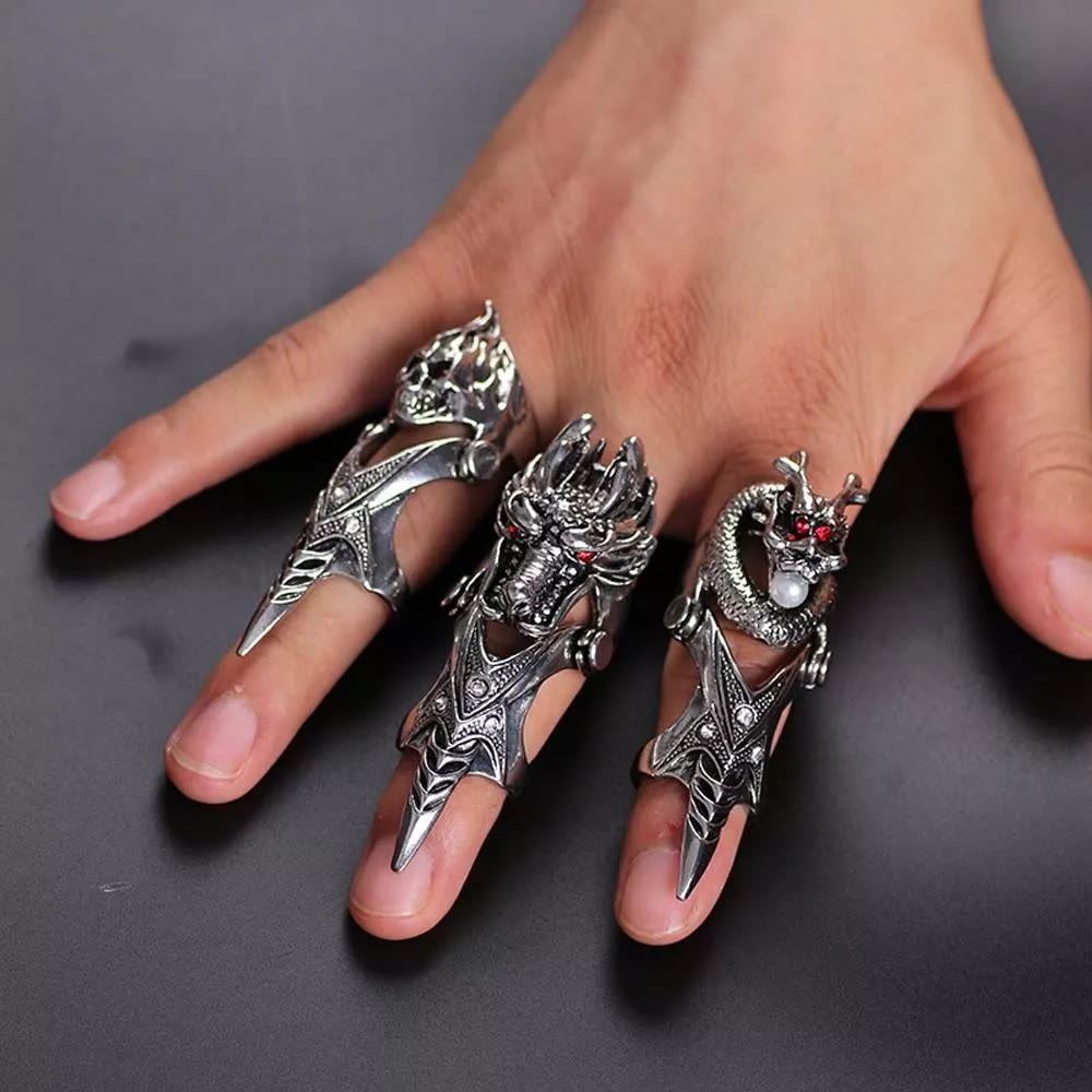 WorldNorse Norse Dragon Skull Full Finger Ring