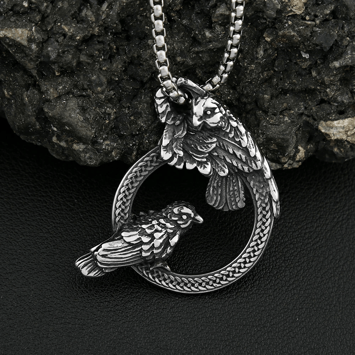 WorldNorse Handmade Odin's Ravens Huginn and Muninn Necklace - Silver - image 5