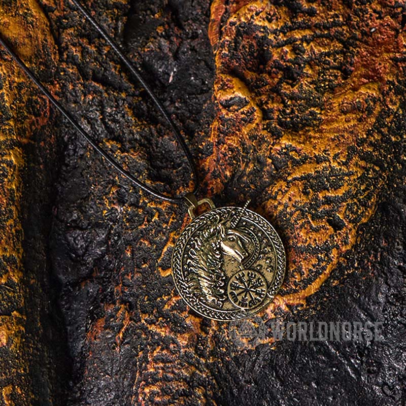 WorldNorse Celtic Vegvisir Unicorn Necklace - Retro Bronze - image 4