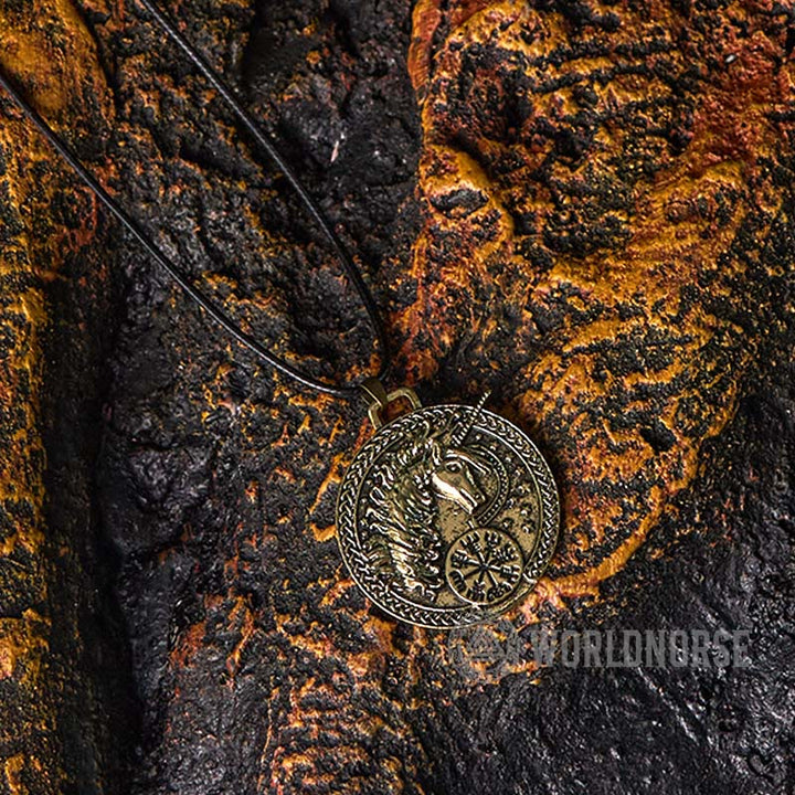 WorldNorse Celtic Vegvisir Unicorn Necklace - Retro Bronze - image 4