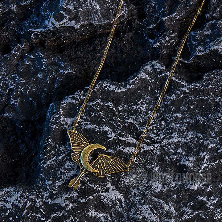 WorldNorse Gothic Moon Moth Dangle Necklace