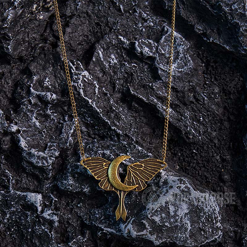 WorldNorse Gothic Moon Moth Dangle Necklace