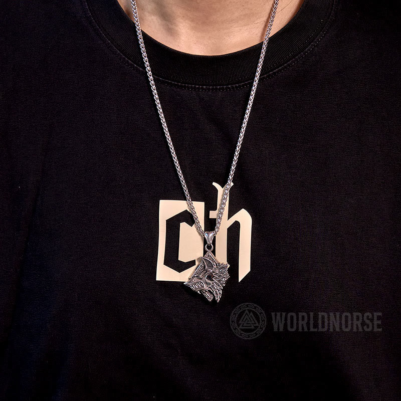 WorldNorse Geometric Wolf King Necklace