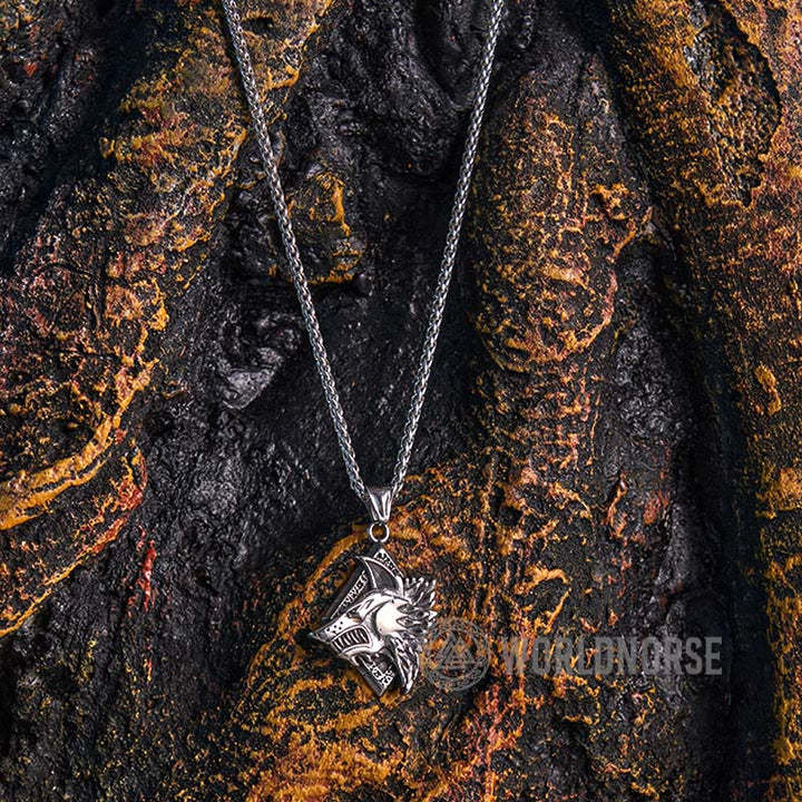 WorldNorse Geometric Wolf King Necklace