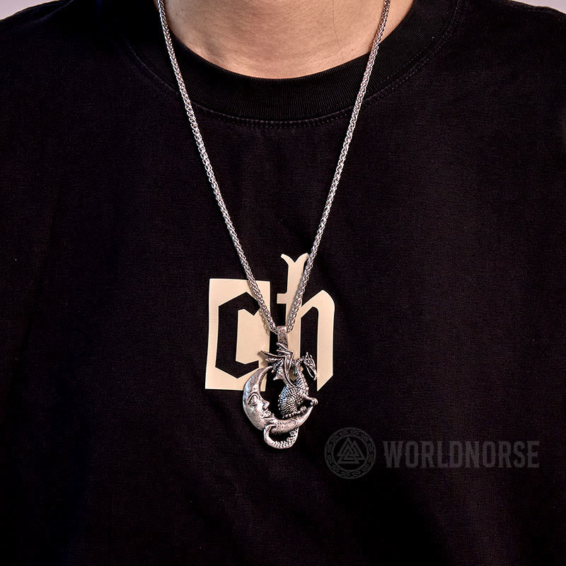 WorldNorse Mythical Viking Dragon Moon Necklace