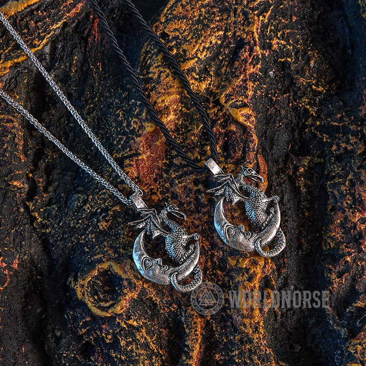 WorldNorse Mythical Viking Dragon Moon Necklace