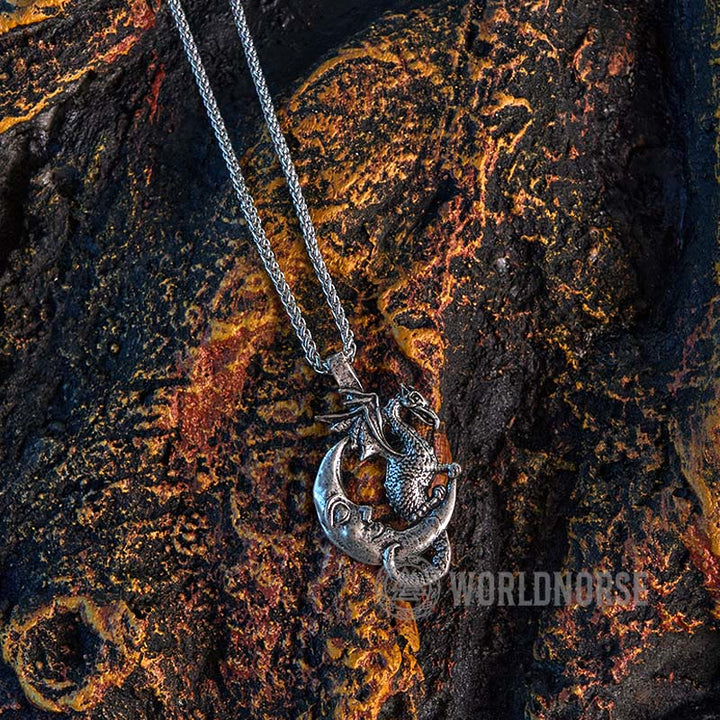 WorldNorse Mythical Viking Dragon Moon Necklace