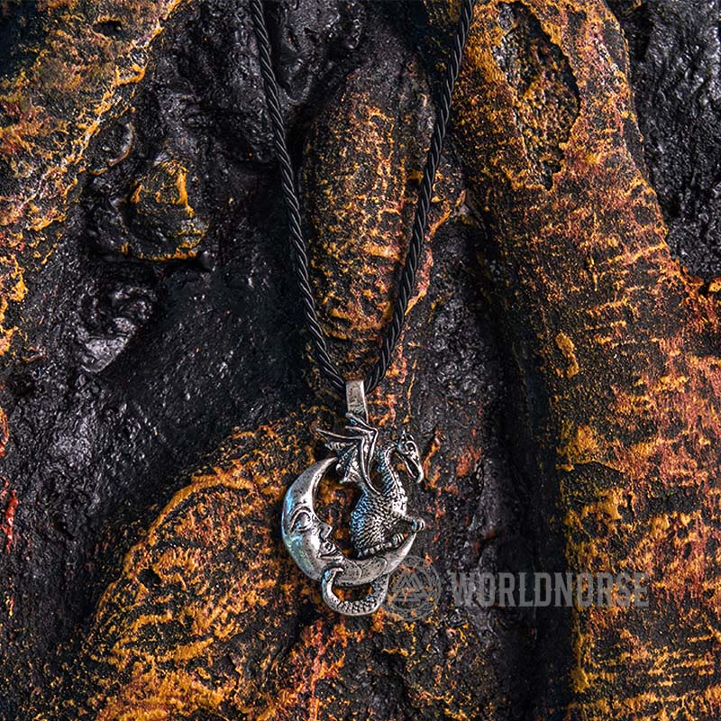 WorldNorse Mythical Viking Dragon Moon Necklace