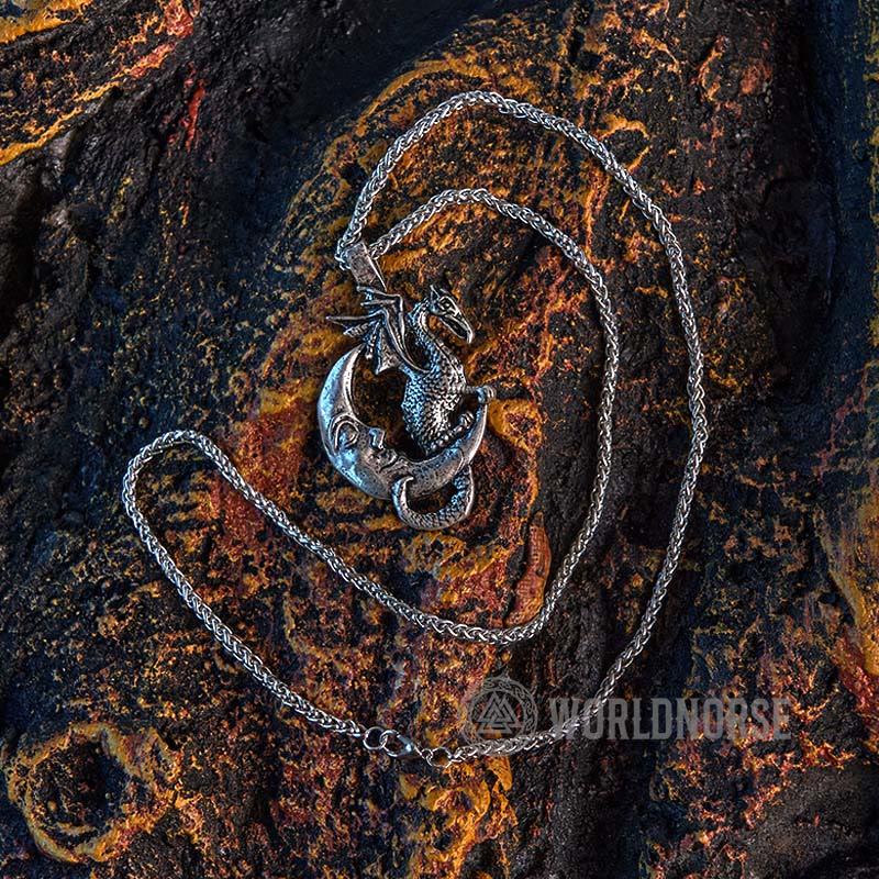 WorldNorse Mythical Viking Dragon Moon Necklace