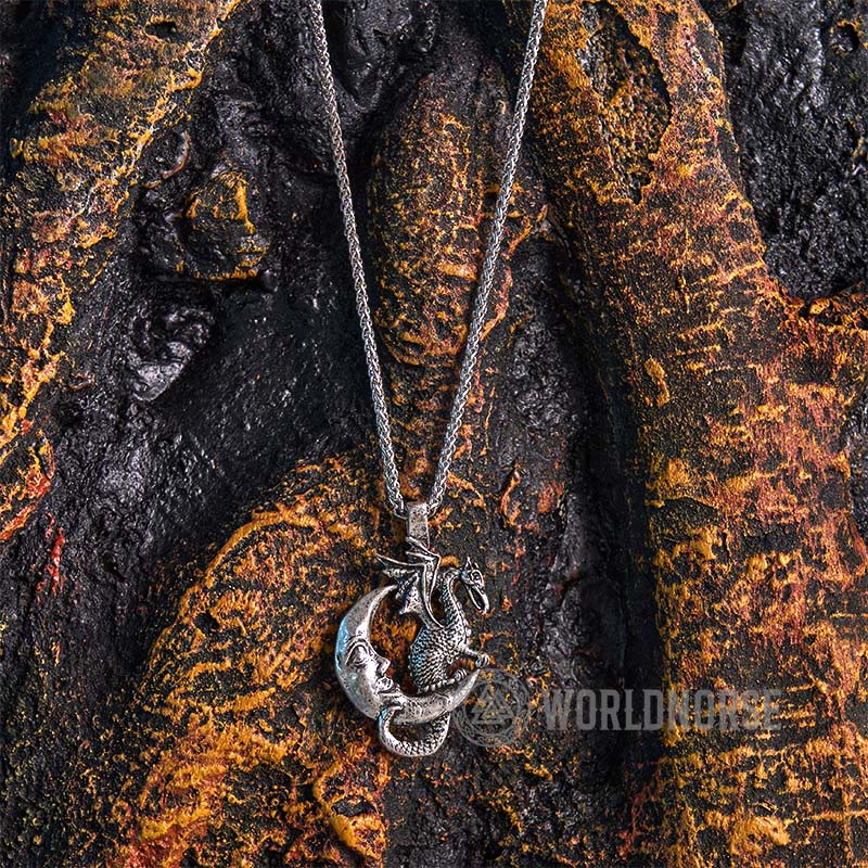 WorldNorse Mythical Viking Dragon Moon Necklace