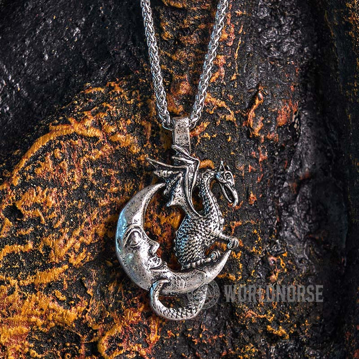 WorldNorse Mythical Viking Dragon Moon Necklace