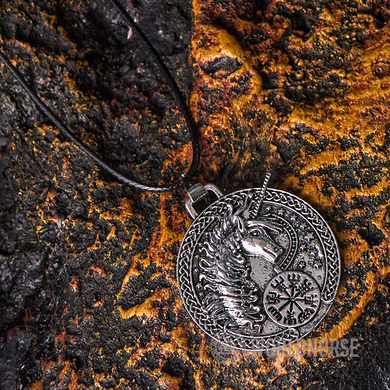 WorldNorse Celtic Vegvisir Unicorn Necklace - Retro Silver - image 0