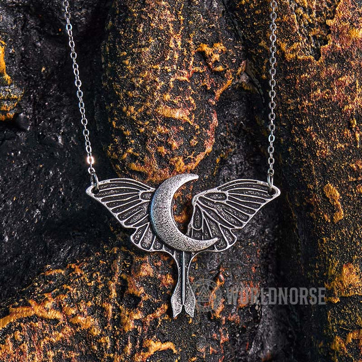 WorldNorse Gothic Moon Moth Dangle Necklace