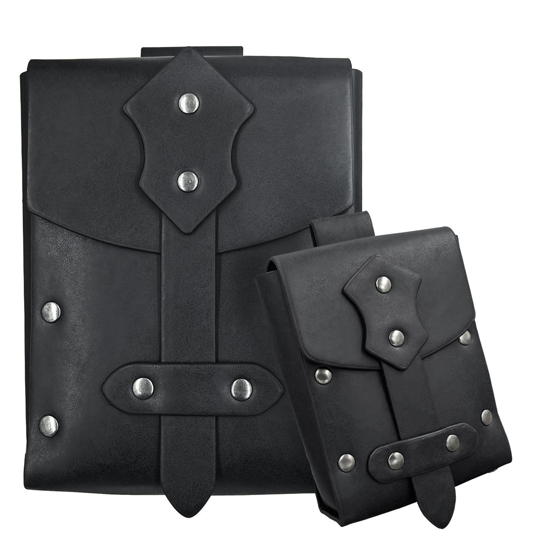 WorldNorse Square Rivet Leather Belt Pouch Bag Set