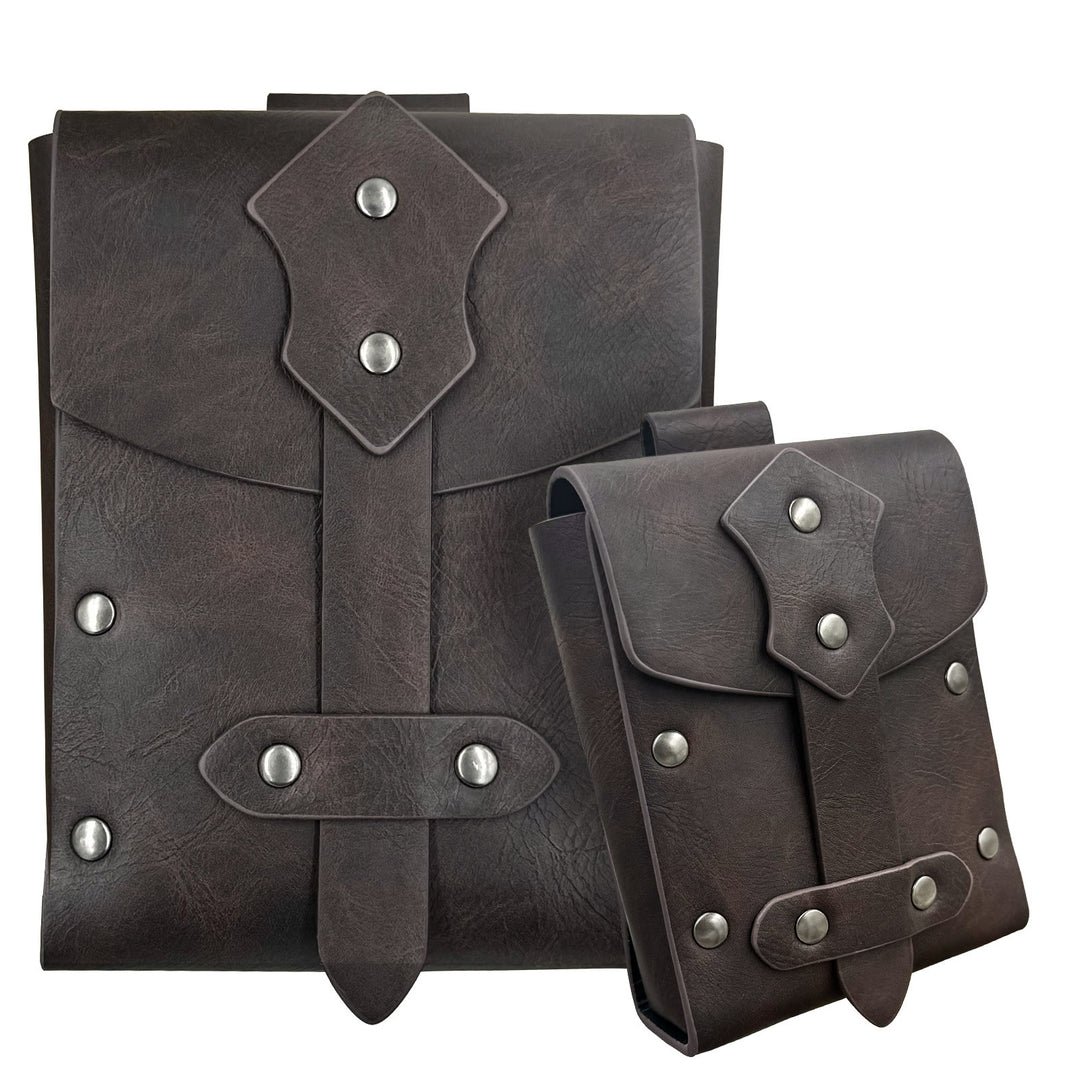 WorldNorse Square Rivet Leather Belt Pouch Bag Set