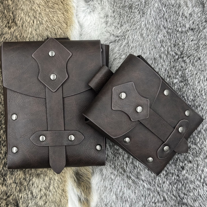 WorldNorse Square Rivet Leather Belt Pouch Bag Set